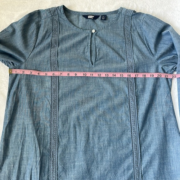 Women’s Lightweight Chambray Long Sleeve Cottagecore Coastal Tunic Shirt Dress L - Picture 8 of 9